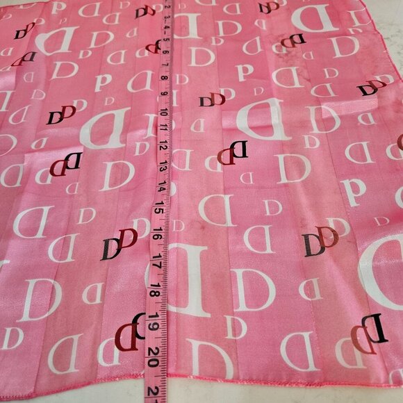 Pink Satin Scarf Monogram "D" Print Square 20" X 20" Elegant Feminine - Picture 4 of 6